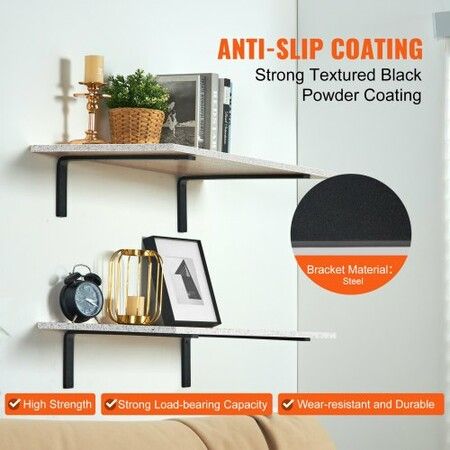 Shelf Bracket, 41 x 15.5 cm 4 Pcs, Heavy Duty Floating Shelf Brackets, Brackets for Shelves, 10mm Thick Matte Black L Shelf Bracket,Steel Shelving Brackets with 72.6 kg Load Capacity