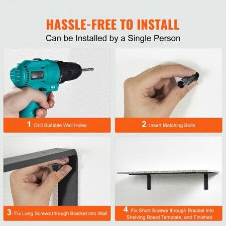 Shelf Bracket, 41 x 15.5 cm 4 Pcs, Heavy Duty Floating Shelf Brackets, Brackets for Shelves, 10mm Thick Matte Black L Shelf Bracket,Steel Shelving Brackets with 72.6 kg Load Capacity