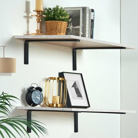 Shelf Bracket, 41 x 15.5 cm 4 Pcs, Heavy Duty Floating Shelf Brackets, Brackets for Shelves, 10mm Thick Matte Black L Shelf Bracket,Steel Shelving Brackets with 72.6 kg Load Capacity