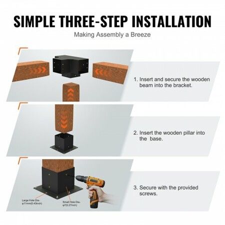 Pergola Bracket Kit 152.4 x 152.4 mm, 4pcs 4-Way Heavy Duty Corner Bracket Woodworks DIY Post Base, Easy Installation Wooden Beams for Gazebos, Patio Pergolas, Log Cabin Outdoor Pergola Hardware