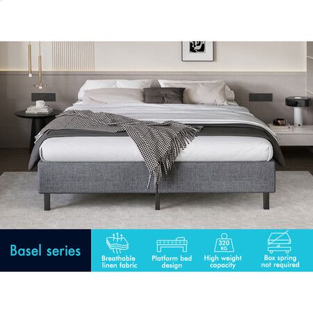 ALFORDSON Bed Frame King Size Mattress Base Foundation Grey Fabric BASIM