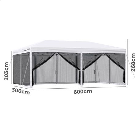 ALFORDSON Gazebo Pop Up Marquee 3x6 Outdoor Tent Party Camping Mesh Wall White