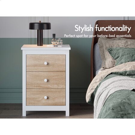 ALFORDSON Bedside Table Hamptons Nightstand 3 Drawers Oak