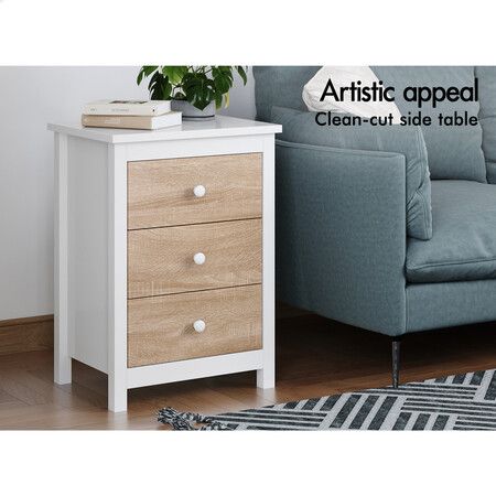 ALFORDSON Bedside Table Hamptons Nightstand 3 Drawers Oak