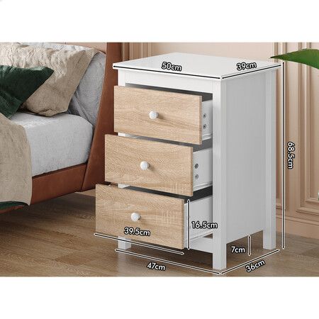 ALFORDSON Bedside Table Hamptons Nightstand 3 Drawers Oak