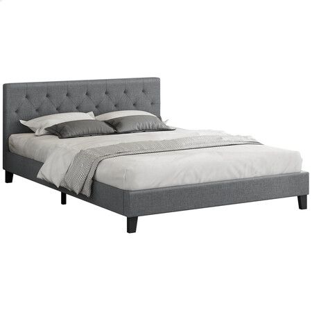 ALFORDSON Bed Frame King Size Wooden Base Platform Grey Fabric MADELYN