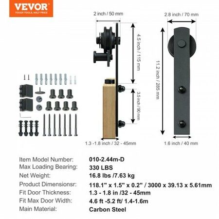 10FT Sliding Barn Door Hardware Closet Track Kit for Single Door I Hanger