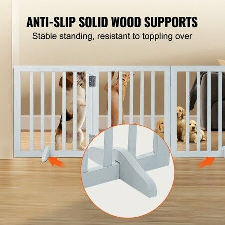 Free Standing Dog Gate, 24" H x 60" W Freestanding Pet Gate, 3 Panels Foldable Dog Gate for Wide and Narrow Passageways, Expandable Dog Barrier with Silent Foot Support for Indoor, White