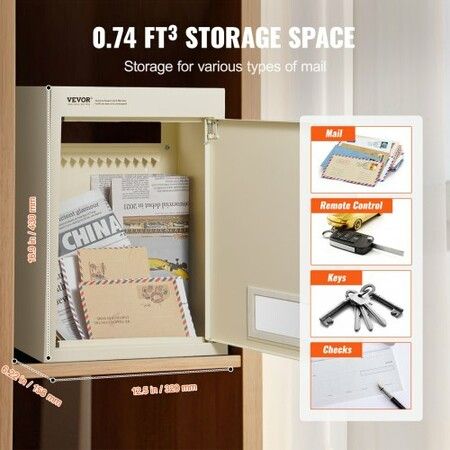 Through The Wall Drop Box, Heavy Duty Steel Through the Wall Mailbox with 2.8-7.9" 13" Combination Lock, 12.5x6.3x16.9" Mail Drop Box, Beige