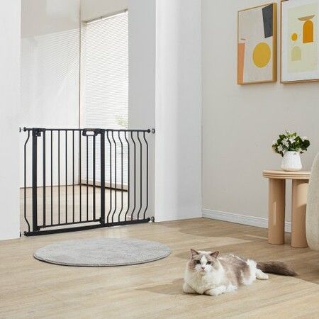 Baby Gate, 749-1229 mm Extra Wide, 762 mm High, Dog Gate for Stairs Doorways and House, Easy Step Walk Thru Auto Close Child Gate Pet Security Gate with Pressure Mount and Wall Mount Kit, Black