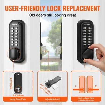 Mechanical Keyless Entry Door Lock, 14 Digit Keypad, Water-proof Zinc Alloy, Outdoor Gate Door Locks Set with Surface-mounted Latch, Keypad and Knob, Easy to Install, for Garden, Garage, Yard