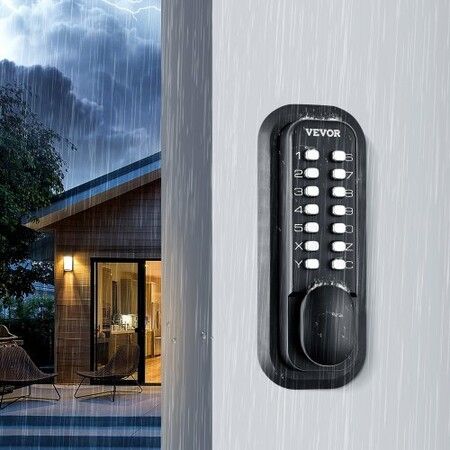 Mechanical Keyless Entry Door Lock, 14 Digit Keypad, Water-proof Zinc Alloy, Outdoor Gate Door Locks Set with Surface-mounted Latch, Keypad and Knob, Easy to Install, for Garden, Garage, Yard