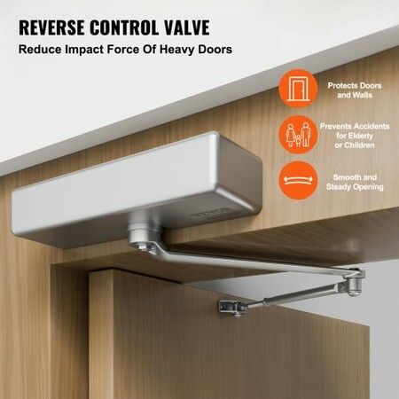 Door Closer, Automatic Door Closer Commercial or Residential Use for Door Weights 150 kg, Adjustable Size Hydraulic Buffer Door Closers Heavy Duty Cast Aluminum Body, Easy Install, Silver