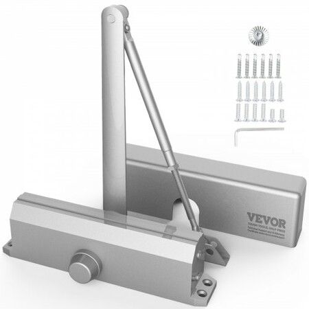 Door Closer, Automatic Door Closer Commercial or Residential Use for Door Weights 150 kg, Adjustable Size Hydraulic Buffer Door Closers Heavy Duty Cast Aluminum Body, Easy Install, Silver