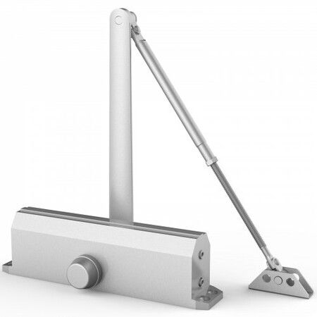 Door Closer, Automatic Door Closer Commercial or Residential Use for Door Weights 150 kg, Adjustable Size Hydraulic Buffer Door Closers Heavy Duty Cast Aluminum Body, Easy Install, Silver