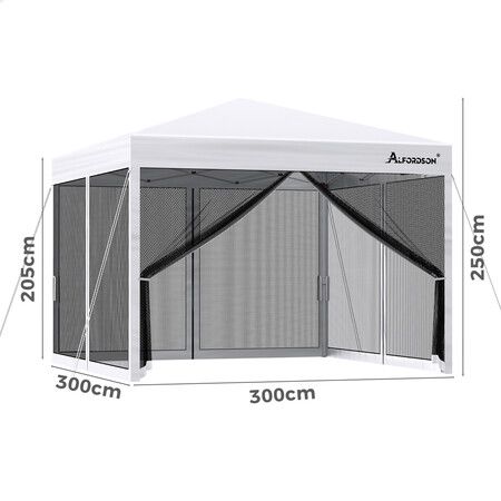 ALFORDSON Gazebo Pop Up Marquee 3x3 Outdoor Tent Party Camping Mesh Wall White