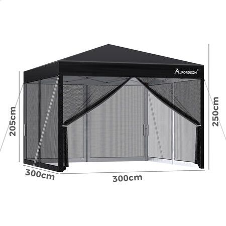 ALFORDSON Gazebo Pop Up Marquee 3x3 Outdoor Tent Party Camping Mesh Wall Black