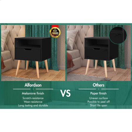 ALFORDSON Bedside Table Nightstand Side Storage Cabinet Scandinavian Black