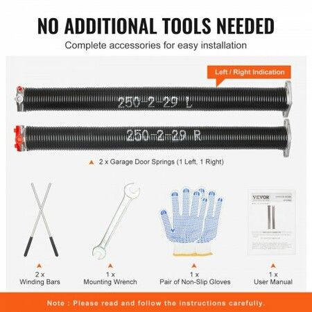 Garage Door Torsion Springs, Pair of 0.25 x 2 x 29inch, Garage Door Springs with Non-Slip Winding Bars, 16000 Cycles, Gloves and Mounting Wrench, Electrophoresis Coated for Replacement