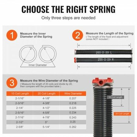 Garage Door Torsion Springs, Pair of 0.25 x 2 x 29inch, Garage Door Springs with Non-Slip Winding Bars, 16000 Cycles, Gloves and Mounting Wrench, Electrophoresis Coated for Replacement