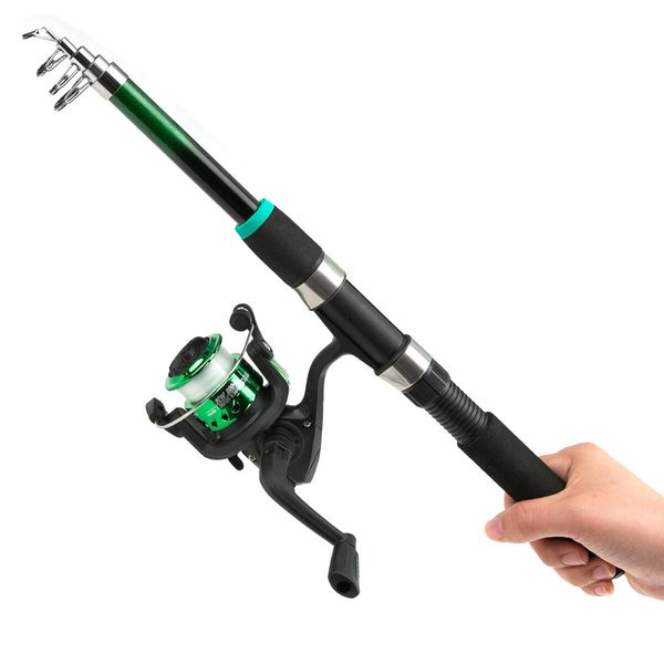 Portable Telescopic Fishing Rod and Reel Combo Kit for Boys,Girls with Fishing Reel,Fishing Tackles (Green)