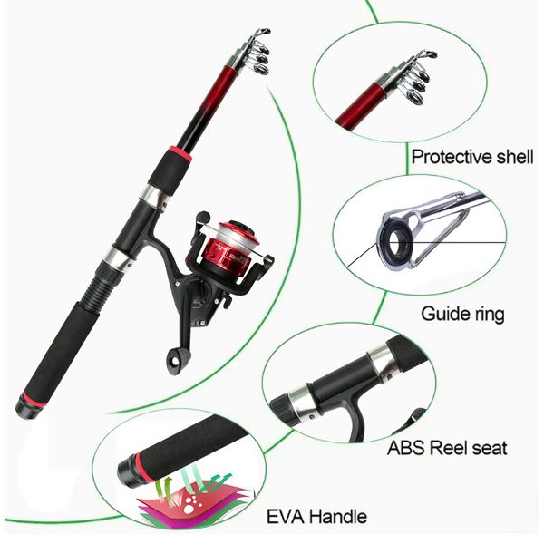 Portable Telescopic Fishing Rod and Reel Combo Kit for Boys,Girls with Fishing Reel,Fishing Tackles (Red)