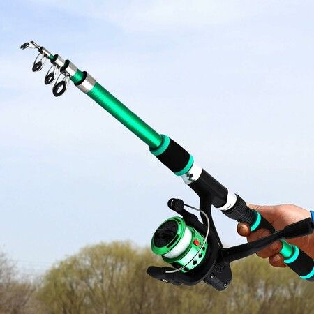 Portable Telescopic Fishing Rod and Reel Combo Kit with Fishing Reel Tackle Box for Boys, Girls, Youth (Green)