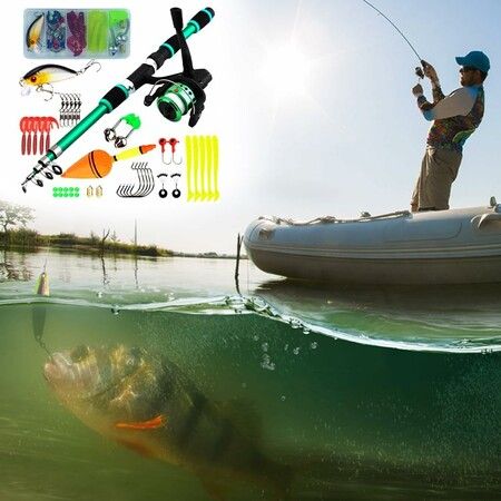 Portable Telescopic Fishing Rod and Reel Combo Kit with Fishing Reel Tackle Box for Boys, Girls, Youth (Green)