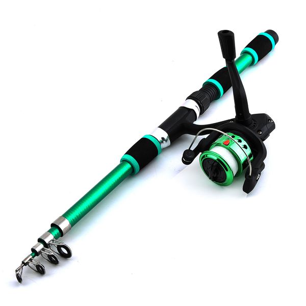 Portable Telescopic Fishing Rod and Reel Combo Kit with Fishing Reel Tackle Box for Boys, Girls, Youth (Green)