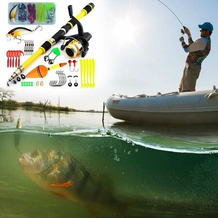 Portable Telescopic Fishing Rod and Reel Combo Kit with Fishing Reel Tackle Box for Boys, Girls, Youth (Yellow)