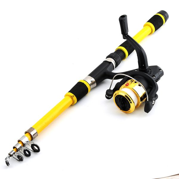 Portable Telescopic Fishing Rod and Reel Combo Kit with Fishing Reel Tackle Box for Boys, Girls, Youth (Yellow)