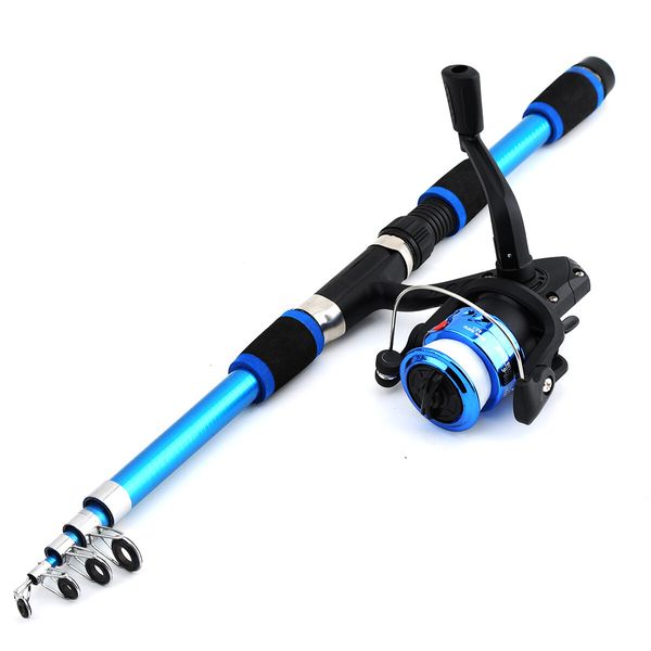 Portable Telescopic Fishing Rod and Reel Combo Kit with Fishing Reel Tackle Box for Boys, Girls, Youth (Blue)