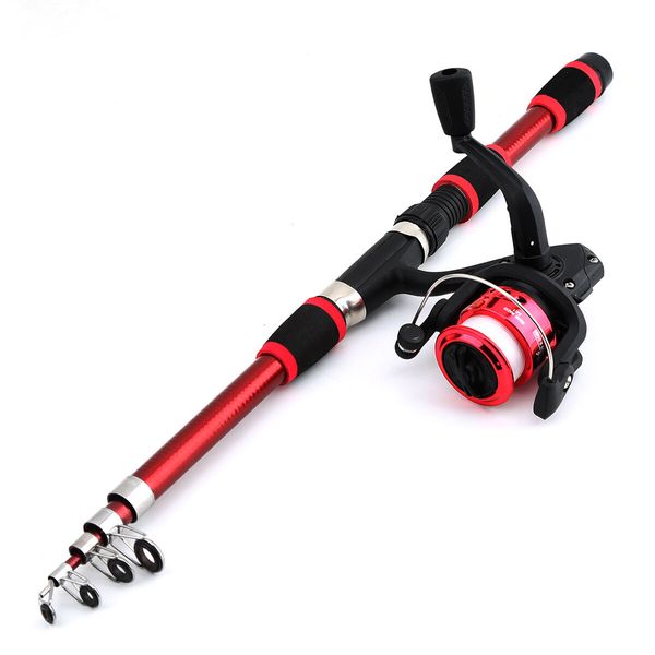 Portable Telescopic Fishing Rod and Reel Combo Kit with Fishing Reel Tackle Box for Boys, Girls, Youth (Red)