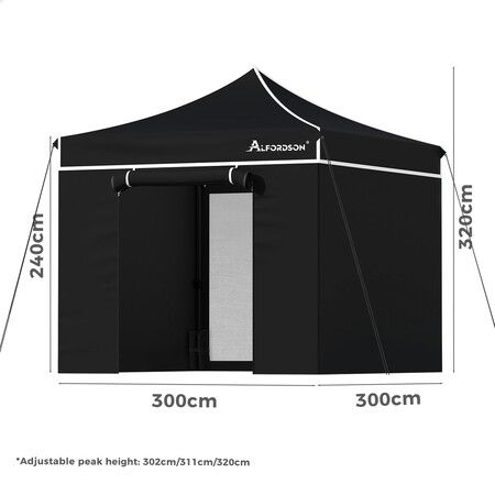 ALFORDSON Gazebo 3x3 Pop Up Marquee Black