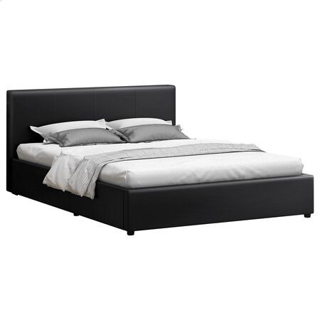 ALFORDSON Bed Frame King Size Gas Lift Storage Base Black Leather CALLA