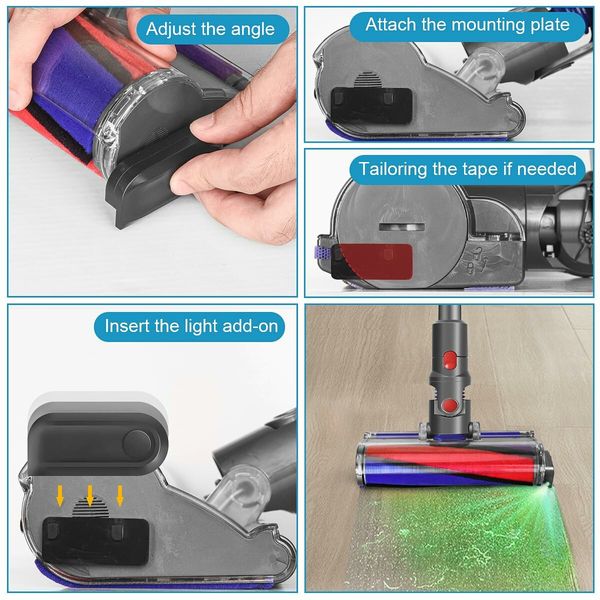 Universal Vacuum Dust LED Green Display Light for Wet and Dry Vacuum Cleaner Heads Rechargeable Lithium Battery Vacuum Head Add-on for Revealing Invisible Dust and Hair