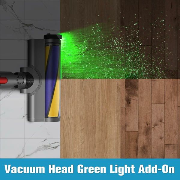 Universal Vacuum Dust LED Green Display Light for Wet and Dry Vacuum Cleaner Heads Rechargeable Lithium Battery Vacuum Head Add-on for Revealing Invisible Dust and Hair