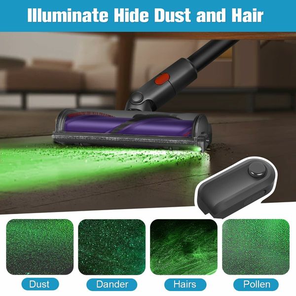 Universal Vacuum Dust LED Green Display Light for Wet and Dry Vacuum Cleaner Heads Rechargeable Lithium Battery Vacuum Head Add-on for Revealing Invisible Dust and Hair