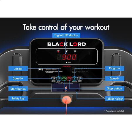 BLACK LORD Treadmill Electric Exercise Running Machine Incline Foldable 380mm