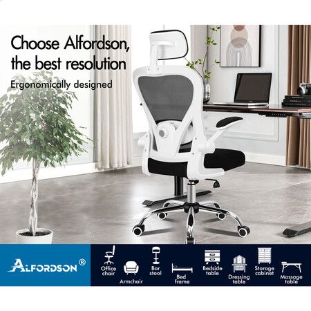 ALFORDSON Mesh Office Chair Executive Computer Gaming Fabric Seat Black White