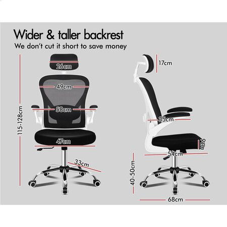 ALFORDSON Mesh Office Chair Executive Computer Gaming Fabric Seat Black White