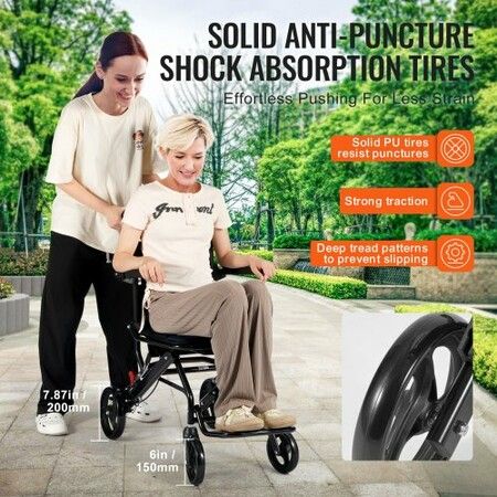 Wheelchair Aluminum Alloy Transport Chair Foldable 15.75-In W Seat 220lbs