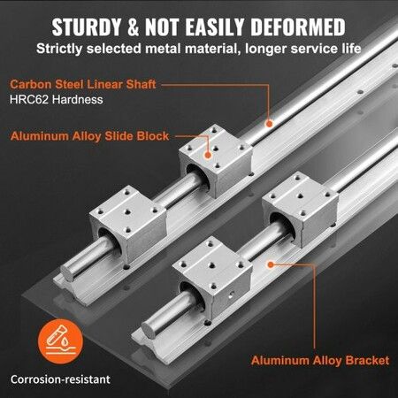 Linear Guide Rail Set, SBR20 1500mm, 2 PCS 59 in/1500 mm SBR20 Guide Rails and 4 PCS SBR20UU Slide Blocks, Linear Rails and Bearings Kit for Automated Machines DIY Project CNC Router Machines