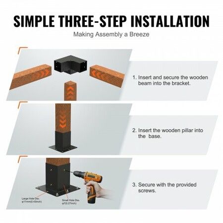 Pergola Bracket Kit 101.6 x 101.6 mm, 8pcs 3-Way Heavy Duty Corner Bracket Woodworks DIY Post Base, Easy Installation Wooden Beams for Gazebos, Patio Pergolas, Log Cabin Outdoor Pergola Hardware