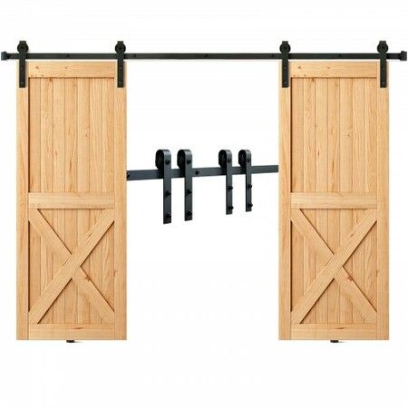 8FT Sliding Barn Door Hardware Closet Track Kit for Double Doors J Hanger