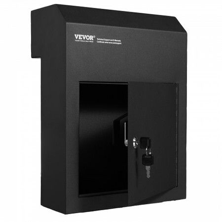 Through The Door Key Drop Box, Heavy Duty Steel Through the Door Mailbox with 1.8" 12" Key Lock, 12x6x16" Mail Drop Box, Black