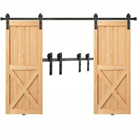 8FT Sliding Barn Door Hardware Closet Track Kit for Double Doors I Hanger