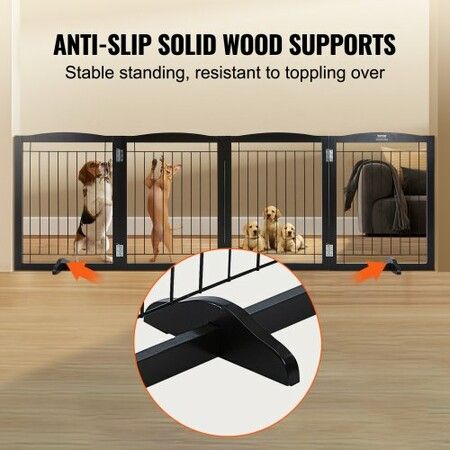 Free Standing Dog Gate 32x96.5 inch Freestanding Pet Gate Foldable Brown