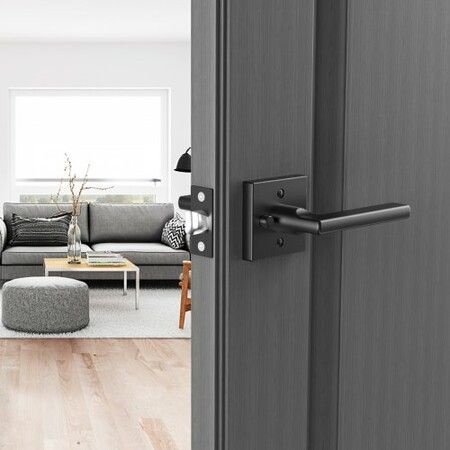 Privacy Door Handle, 5 Pack Matte Black Door Lever, Left or Right Handing Reversible Lever with Keyless Lock, 45° Rotation to Open, Square Interior Door Handles for Bedroom and Bathroom Doors