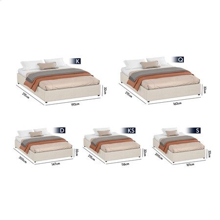 ALFORDSON Bed Frame King Single Gas Lift Storage Mattress Base Beige WILBUR